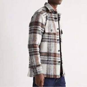 NN07 Soren Checked Plaid Virgin Wool Blend Button Down Shirt Jacket Overshirt